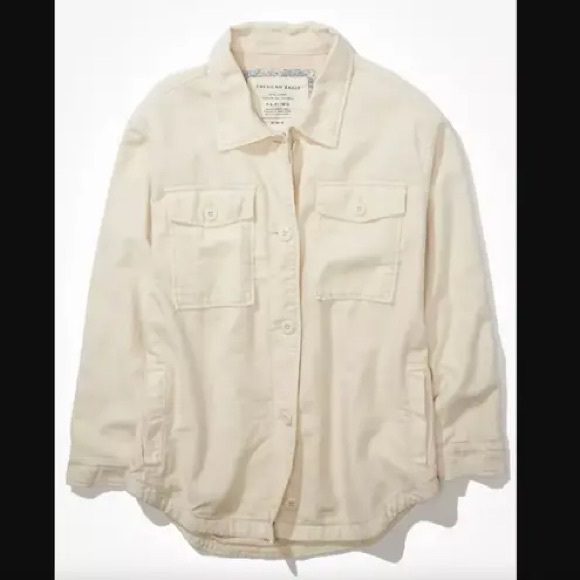 NWOT Women’s XS American Eagle Cream Beige Shacket Military Style Jacket - Picture 2 of 9